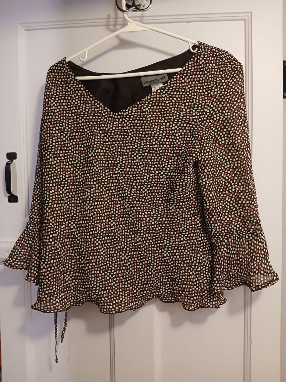 Chapter One  L Petite Womens Black polka Dot Shirt